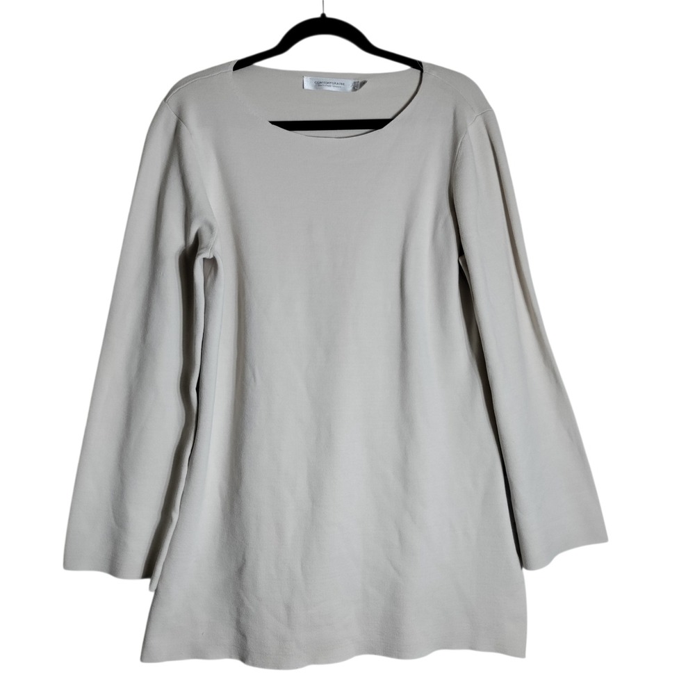 Contemporaine Simons Beige Knit Tunic Top Long Sleeve Scoop Neck XL